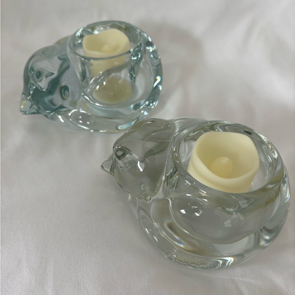 Vintage Glass Sleeping Cat Candle Holder Set